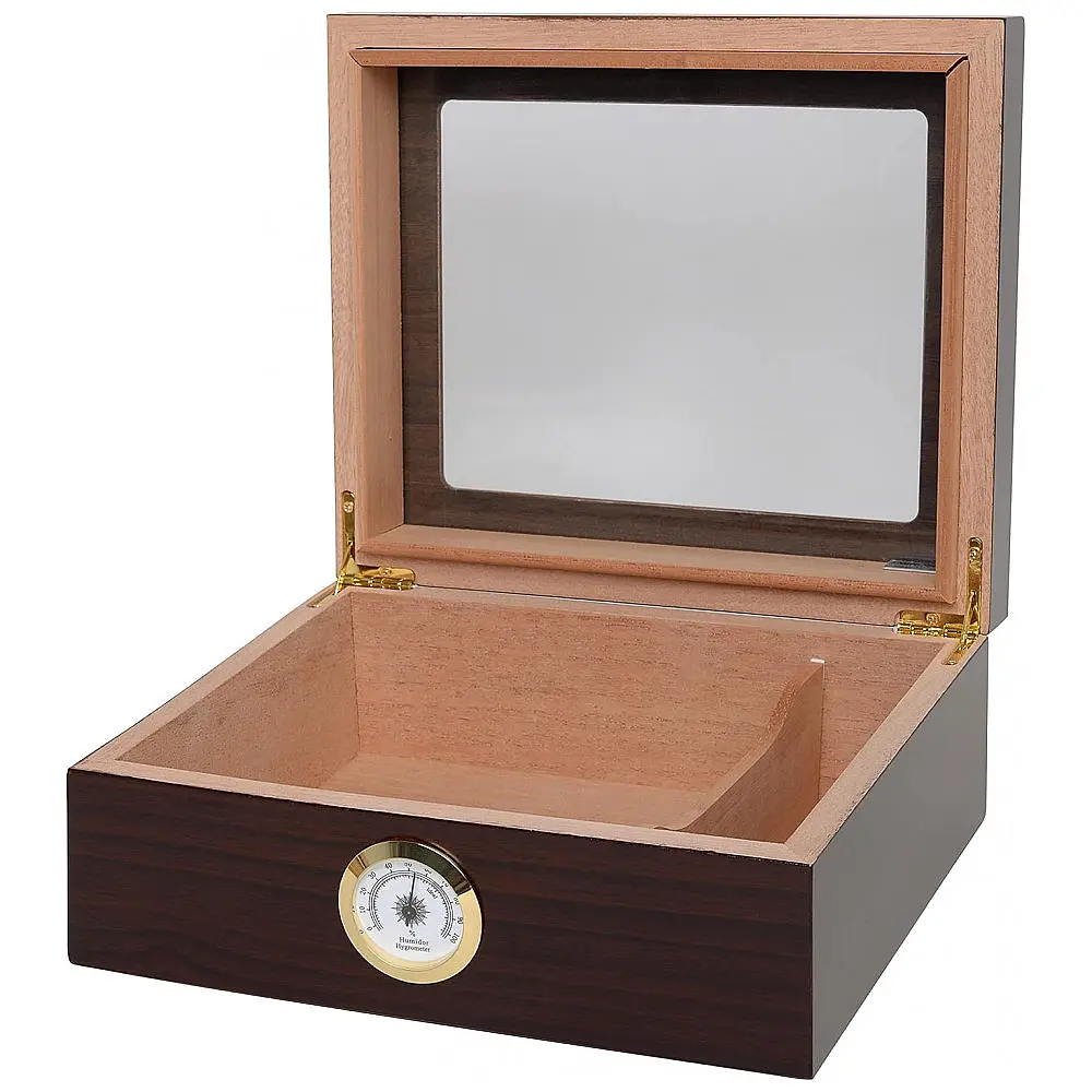 Humidor Desktop Quality Importers Capri Marrom com Tampa de Vidro e Cedro Espanhol 25-50 Charutos — foto 2