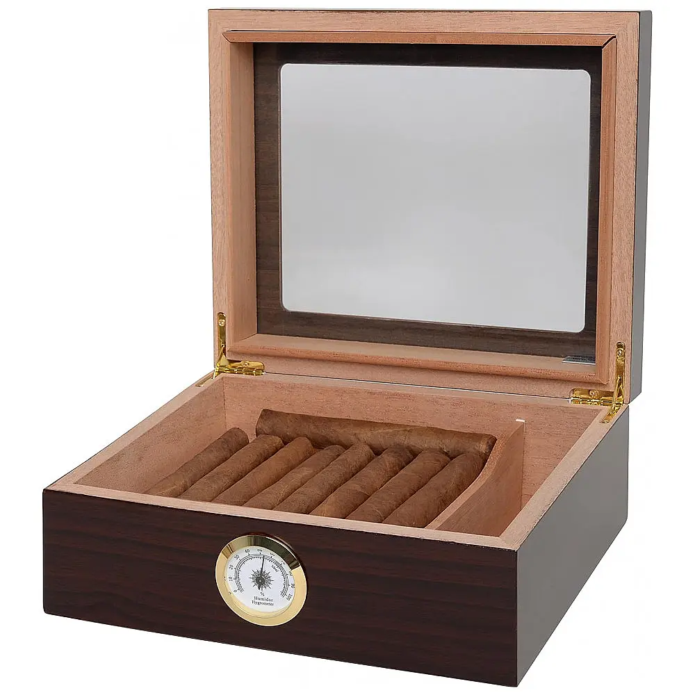 Humidor Desktop Quality Importers Capri Marrom com Tampa de Vidro e Cedro Espanhol 25-50 Charutos — foto 3