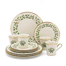 Aparelho de Jantar Lenox Holiday 12 Peças Bone China Serviço para 4 Vermelho Verde Friso de Ouro
