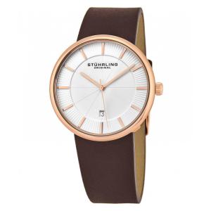 Relógio Fairmount 244 Clássico 42mm com Mostrador Branco e Pulseira de Couro Marrom com Fivela em Ouro Rosa, Stuhrling.