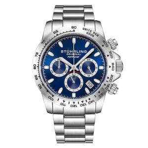 Relógio Cronógrafo Fórmula 42mm com Mostrador Azul e Pulseira de Aço Inoxidável Prateado da Stuhrling.