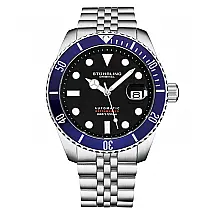Relógio Automático Stuhrling Depthmaster 44mm, Mostrador Preto e Moldura Azul, Resistente e Estiloso