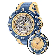 Relógio Masculino Automático com Obturador Esqueleto e Mostrador Esqueleto 52mm, Invicta 36652, Dourado e Azul Escuro