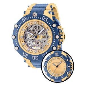 Relógio Masculino Automático com Obturador Esqueleto e Mostrador Esqueleto 52mm, Invicta 36652, Dourado e Azul Escuro