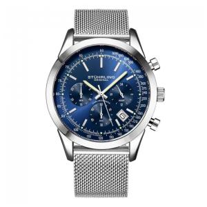 Relógio Stuhrling Rialto 44mm Cronógrafo Azul com Pulseira de Liga de Prata e Fivela Prateada
