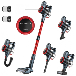Aspirador de Pó Sem Fio 6 em 1 com Sucção Potente para Piso Duro e Pelos, 250W Bivolt, FABULETTA, Vermelho