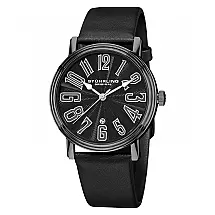 Roleta 301: Relógio Clássico 42mm com Mostrador Preto e Pulseira de Couro Preto com Fivela em PVD Preto - Stuhrling.