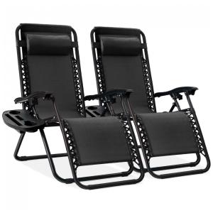 Conjunto de 2 Cadeiras Reclináveis de Aço com Tecido de Malha Ajustável e Sistema de Gravidade Zero,Best Choice Products