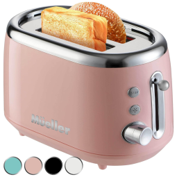 Torradeira Elétrica Retrô 2 Fatias com 7 Níveis de Tostagem, 110v, MUELLER HOME MR 220 Pink, Rosa