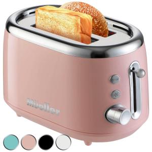 Torradeira Elétrica Retrô 2 Fatias com 7 Níveis de Tostagem, 110v, MUELLER HOME MR 220 Pink, Rosa