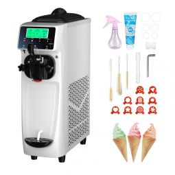 Máquina de Sorvete Profissional 15L por Hora com 1 Bico e Tela LCD, 110V 1050W, GSEICE, Branca