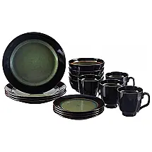 Aparelho de Jantar com 16 Peças em Cerâmica e Esmalte Reativo, Gibson Home Bella, Verde