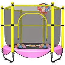 Cama Elastica Infantil com Diâmetro e Cesta de Basquete para até 150 kg, VGMIU Trampoline FS5FT, Amarelo