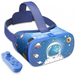 DESTEK Óculos de Realidade Virtual 3D para Crianças com Fones de Ouvido e Controle Remoto para Celulares de até , Azul