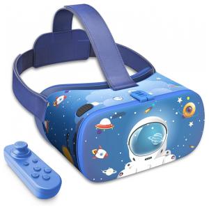 DESTEK Óculos de Realidade Virtual 3D para Crianças com Fones de Ouvido e Controle Remoto para Celulares de até , Azul