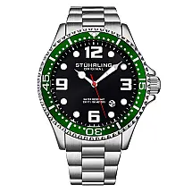 Relgio Regatta Champion 4006 com mostrador preto de 44mm, pulseira de ao inoxidvel prateada e fivela de implantao - Stuhrling.