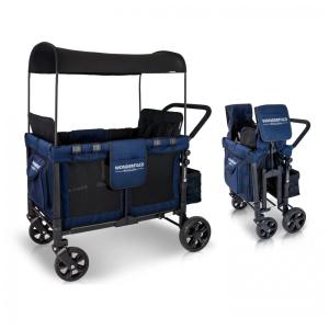Carrinho de Passeio para 4 Crianças Multifuncional com Cobertura Removível e Dobramento, até 136 kg, WONDERFOLD W4, Preto