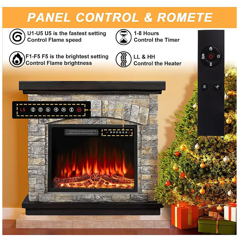 Lareira Elétrica BOSSIN 92x87cm 1500W Chamas 3D Quartzo Cinza Portátil 110V — foto 2