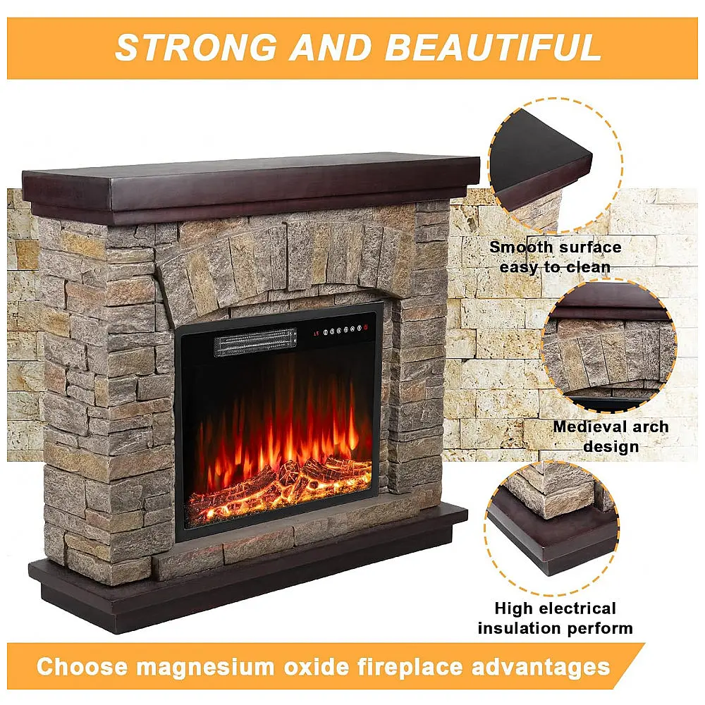 Lareira Elétrica BOSSIN 92x87cm 1500W Chamas 3D Quartzo Cinza Portátil 110V — foto 3