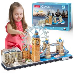 Quebra Cabeças 3D Arquitetura Londres para Crianças e Adultos, 107 Peças, CUBICFUN, Azul