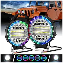 Farol de Milha LED Offroad com 14000 Lúmens, Luz Branca e LED Colorido, 30V, 140W, 2Un, NAOEVO, Preto