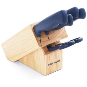 Conjunto de Facas em Aço Inoxidável com Bloco de Bancada, 6 Peças, FARBERWARE 5252806, Azul