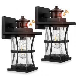 Frelli Arandela Luminária Clássica Externa de Parede à prova dágua com Sensor, Base E27, 2 Unidades, FRELII B06060PG2PK, Preto