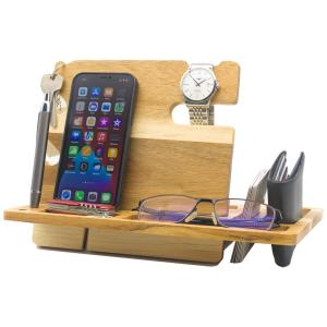 Fomo Planet Porta Chaves e Organizador Tudo em Um de Madeira com Suporte para Celular, Marrom