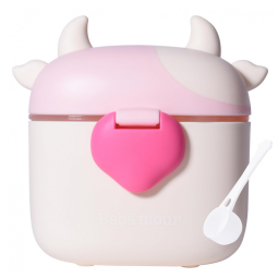 Dispenser de Fórmula Bebamour Vaquinha Rosa Clara 3 Compartimentos com Colher 450ml