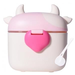 Dispenser de Fórmula Bebamour Vaquinha Rosa Clara 3 Compartimentos com Colher 450ml