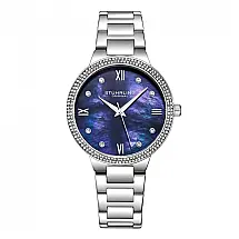 Relógio Stuhrling Carrara 3907 Masculino 38mm Mostrador Azul Pulseira Aço Inoxidável Prateada Fivela Prata