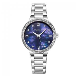 Relógio Stuhrling Carrara 3907 Masculino 38mm Mostrador Azul Pulseira Aço Inoxidável Prateada Fivela Prata