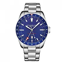 Relógio Masculino Stuhrling GMT 4017 Quartzo 42mm, Prata e Azul