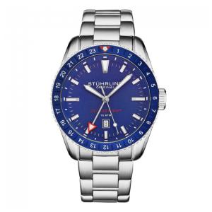Relógio Masculino Stuhrling GMT 4017 Quartzo 42mm, Prata e Azul