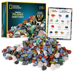 Pedras Polidas Premium 4,5 kg, Gemas 1,9 cm, Kit Educativo STEM, Artes e Artesanato, National Geographic