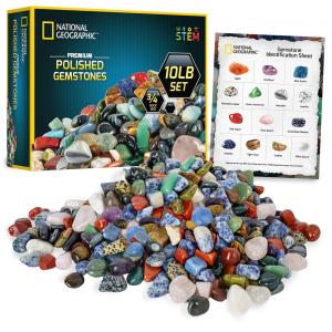 Pedras Polidas Premium 4,5 kg, Gemas 1,9 cm, Kit Educativo STEM, Artes e Artesanato, National Geographic