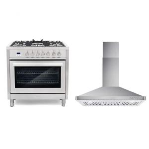 Fogão 5 bocas 91cm e coifa de parede 91cm Cosmo inox escovado forno elétrico 108L convecção 220V coifa 380 m³/h 110V