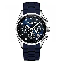 Relógio Chronograph 42mm, Mostrador Azul e Prata, Pulseira de Silicone Azul, Stuhrling.