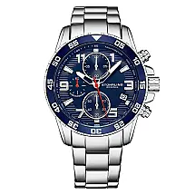 Relgio Concorso 3957 Crongrafo 40mm Mostrador Azul e Pulseira em Ao Inoxidvel Prateado - Stuhrling