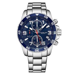 Relgio Concorso 3957 Crongrafo 40mm Mostrador Azul e Pulseira em Ao Inoxidvel Prateado - Stuhrling