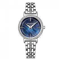 Relógio Stuhrling 33mm Mostrador Azul Clássico Pulseira Aço Inoxidável Prateada Fivela Implantação