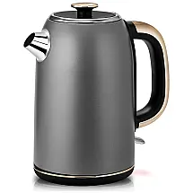 Chaleira Elétrica 1,7L em Aço Inoxidável com Base Giratória, Desligamento Automático e Proteção Contra Fervura, 110V 1500W, Sotya, Cinza