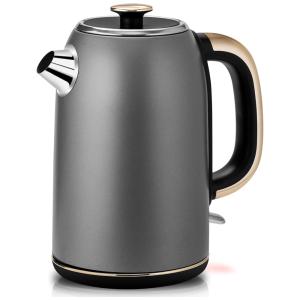 Chaleira Elétrica 1,7L em Aço Inoxidável com Base Giratória, Desligamento Automático e Proteção Contra Fervura, 110V 1500W, Sotya, Cinza