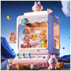 Máquina de Garra Rosa Skirfy – Mini Arcade Infantil com 20 Prêmios, 24 Moedas, Luzes, Som e Controle de 3 Joysticks