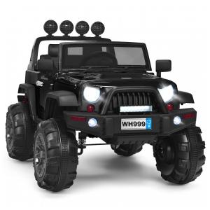 Carro Elétrico Infantil 2 Assentos com Suspensão Mola, MP3, Luz LED, 12V, HONEY JOY, Preto