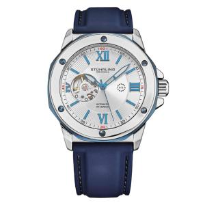 Relgio Automtico Edwardian 4018 44mm Prateado com Mostrador Branco e Pulseira Azul Stuhrling.