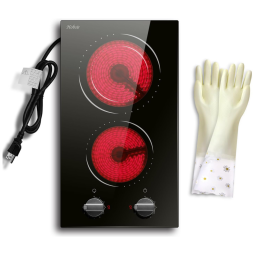 Cooktop Elétrico Hobsir 2 Bocas, 110v, 30 cm, Controle por Botão, Radiante Embutido na Bancada com Indicador de Calor