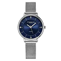 Relgio Stuhrling Almasi 3948 com mostrador azul clssico, pulseira de ao inoxidvel prateada e fivela dobrvel em prata - 34mm
