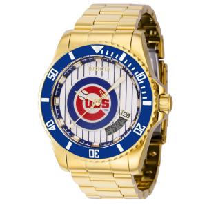 Relógio Masculino Automático MLB Chicago Cubs, Invicta 42982, Dourado e Azul