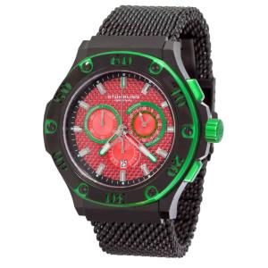 Relógio masculino Iconoclasta 292 com mostrador vermelho e pulseira de aço inoxidável PVD preta - Stuhrling.
